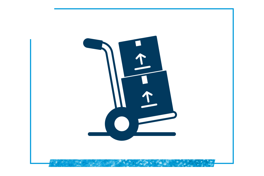 dolly loaded with boxes